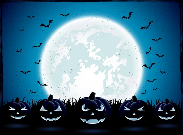 Halloween pompoenen in het gras — Stockvector