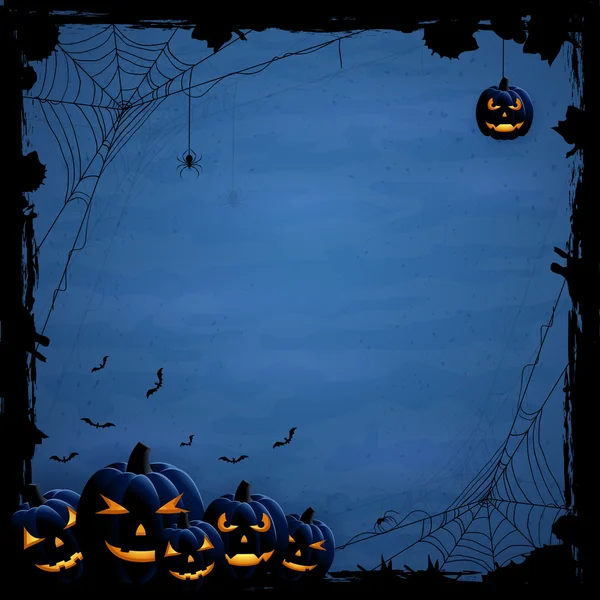 Fundo de Halloween azul com abóboras —  Vetores de Stock