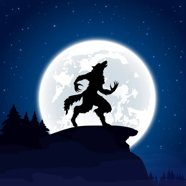 Werewolf on Moon background — Stock Vector