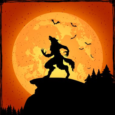 Werewolf on orange background clipart