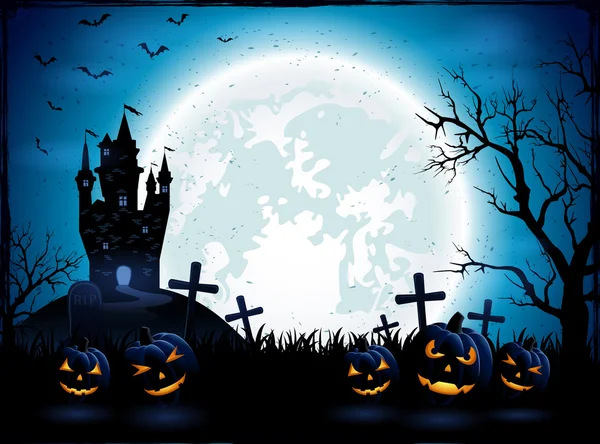 Abóboras de Halloween e castelo escuro —  Vetores de Stock