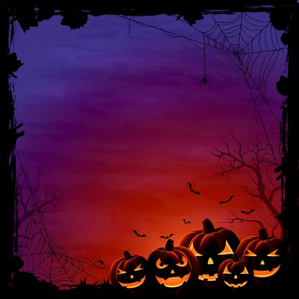 Halloween bakgrund med pumpor och spindlar — Stock vektor