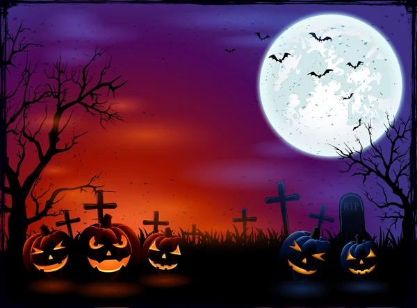 Halloween background with Moon and pumpkins — Stock Vector