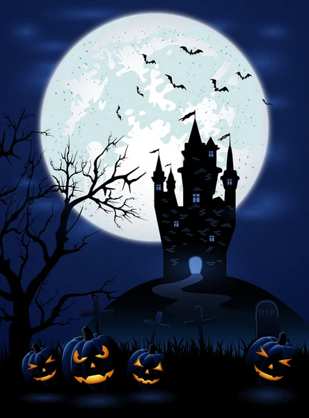 Halloween night with dark castle — Stock Vector