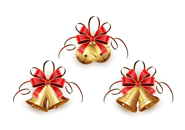 Campanas doradas de Navidad con cinta roja — Archivo Imágenes Vectoriales