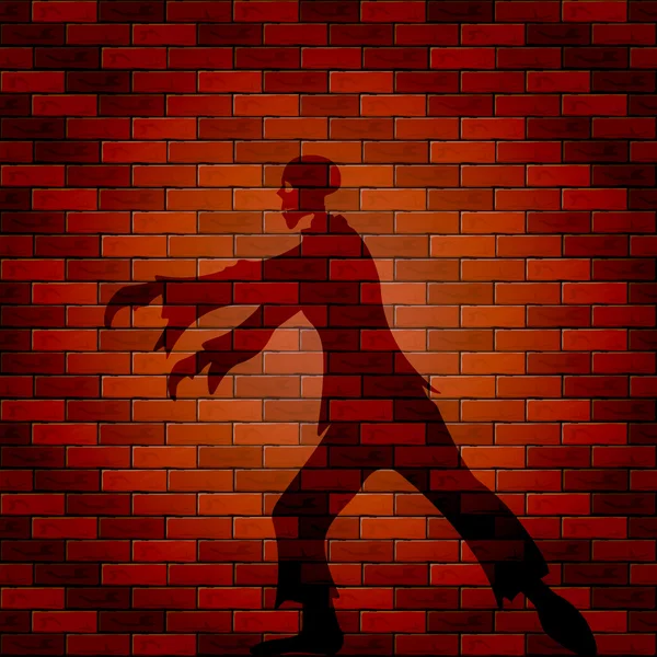 Ombre de zombie sur un mur de briques — Image vectorielle