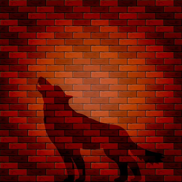 Ombre du loup sur un mur de briques — Image vectorielle