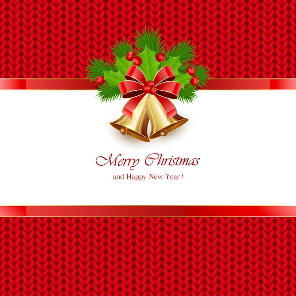 Vánoční zvonky na červený pletený vzor — Stockový vektor