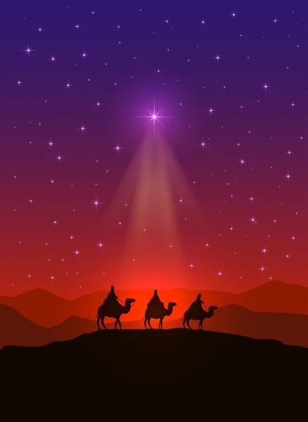 Christmas star and three wise men — Stock Vector