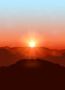 Dawn'la birlikte dağlarda manzara