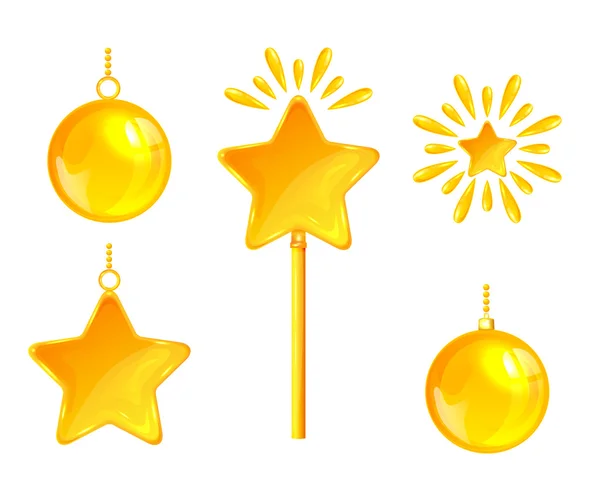 Желтые рождественские украшения — стоковый вектор