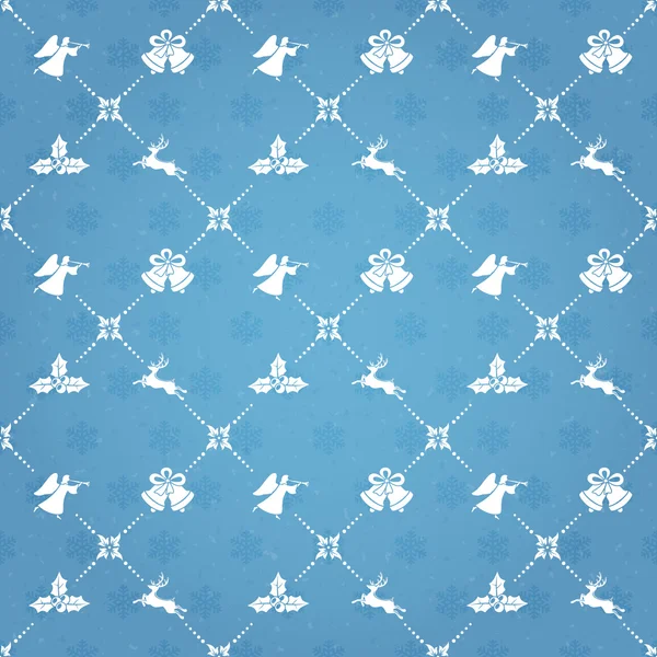 Fond bleu sans couture avec des éléments de Noël — Image vectorielle