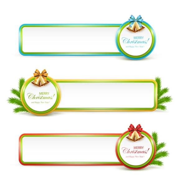 Set de banderas navideñas con campanas doradas — Vector de stock