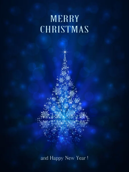 在蓝色背景上的闪亮圣诞树 — 图库矢量图片
