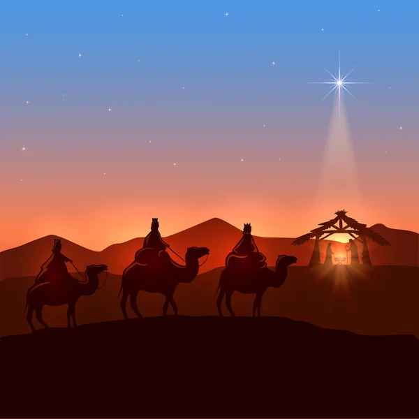 Three wise men and Christmas star — Stock Vector