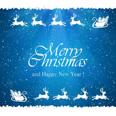 Noel Baba ve reindeers ile mavi Noel arka plan