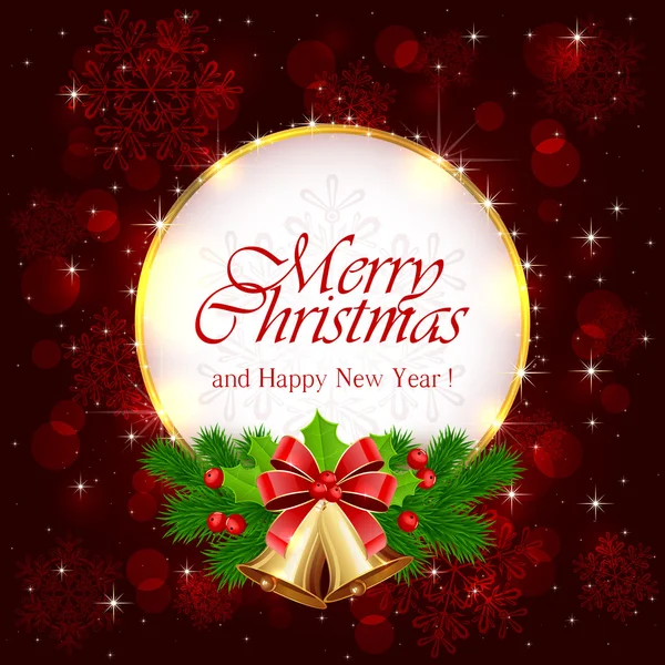 Dekoration mit Weihnachtsglocken auf rotem glänzenden Hintergrund — Stockvektor