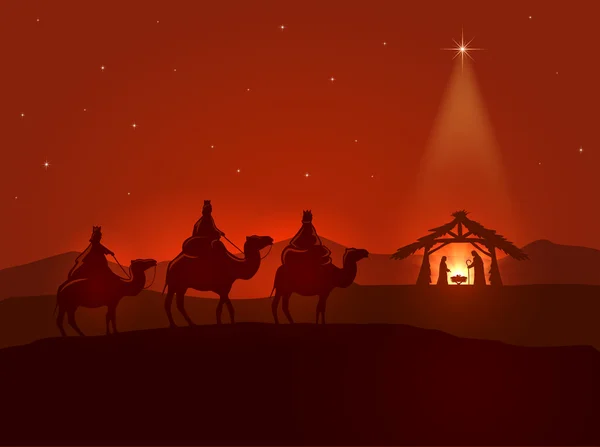 Νύχτα Χριστουγέννων με λαμπρό αστέρι — Διανυσματικό Αρχείο
