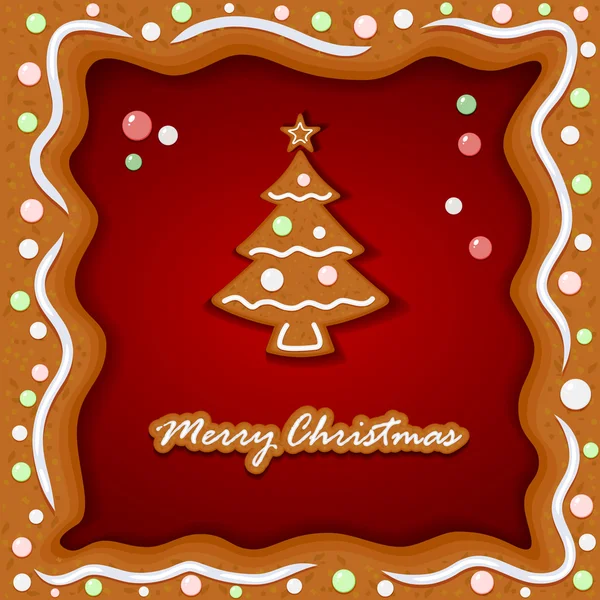 Fondo de pan de jengibre con árbol de Navidad — Archivo Imágenes Vectoriales