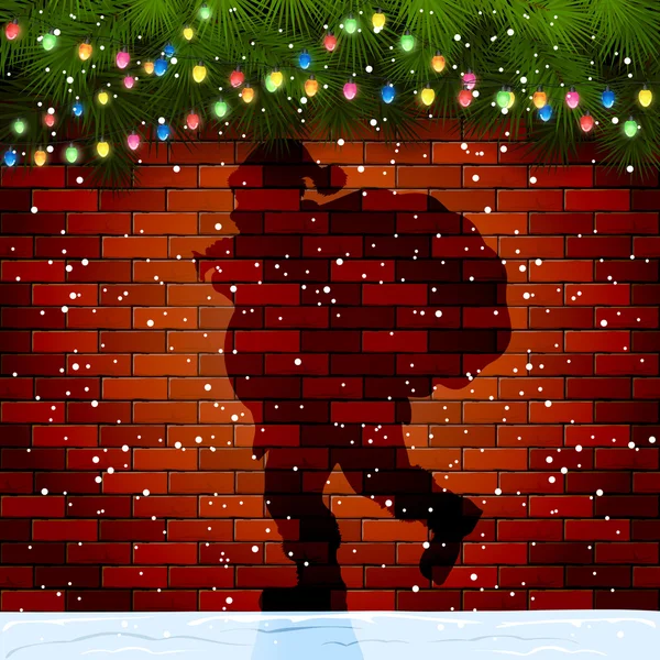 Ombre du Père Noël sur un mur de briques — Image vectorielle