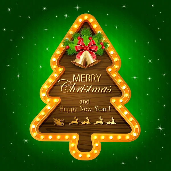 Green Christmas background with wooden banner — Stock Illustration Green Christmas background with wooden banner Stock Vector