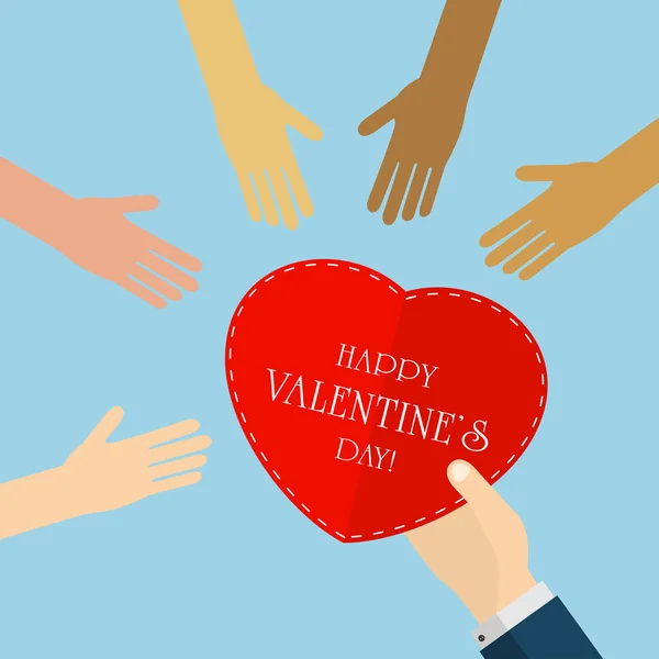 Valentines hart en handen — Stockvector