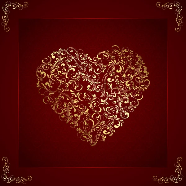 Golden heart on valentines background — Stock Vector