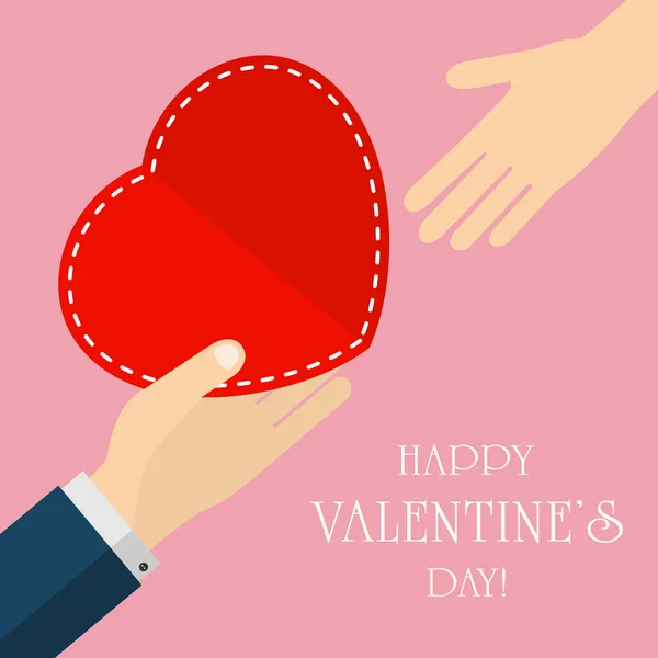 Twee hand en Valentines hart — Stockvector