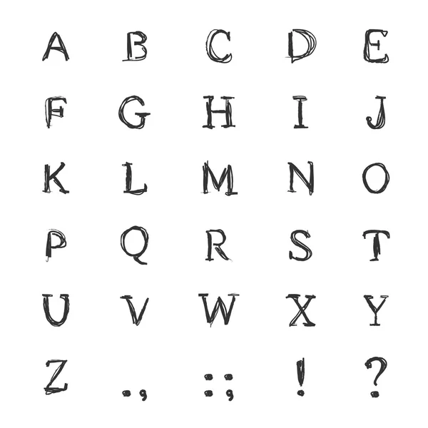 Alphabet du croquis des lettres noires — Image vectorielle