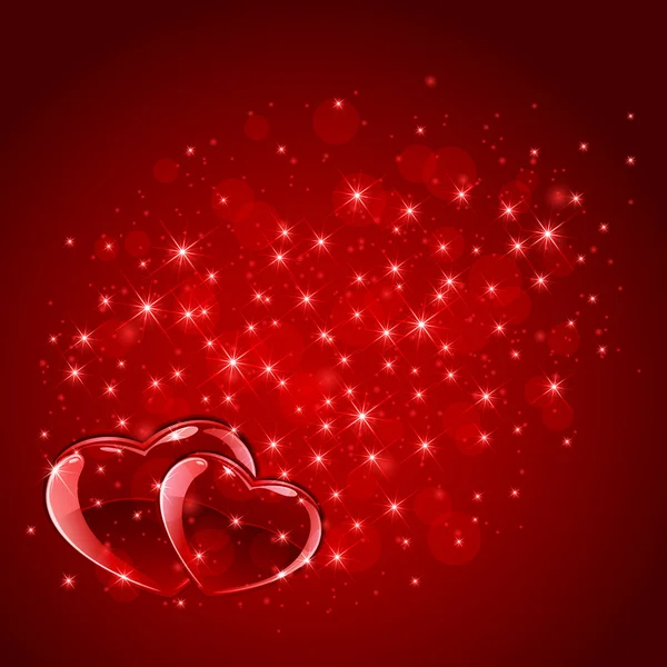 Corazones rojos sobre fondo estrellado — Vector de stock