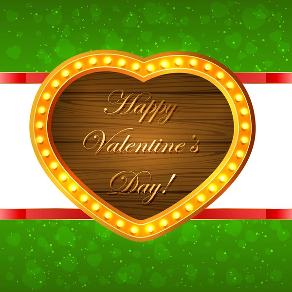 Dřevěná valentinky srdce na zeleném pozadí — Stockový vektor