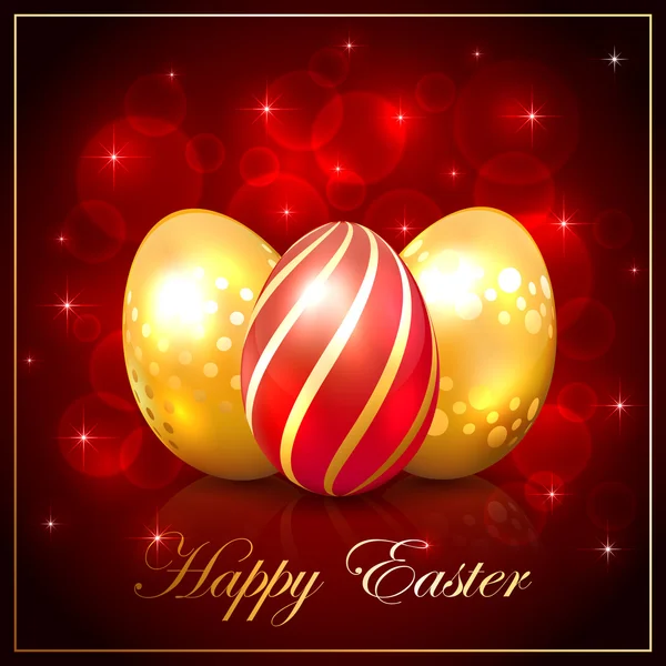 Kırmızı zemin üzerine üç Paskalya yumurtaları — Stok Vektör