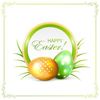 Paskalya kartı yeşil ve altın yumurta