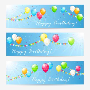 Doğum günü kartları ile balonlar ve tinsel