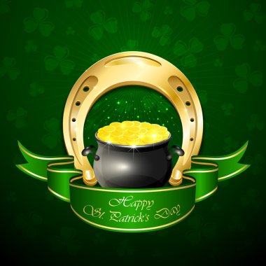 Patricks Day background with horseshoe and pot clipart