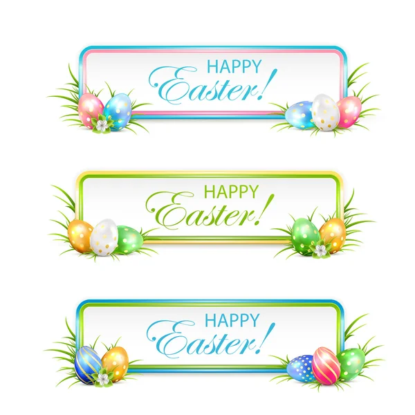 Bannières de Pâques avec œufs multicolores — Image vectorielle