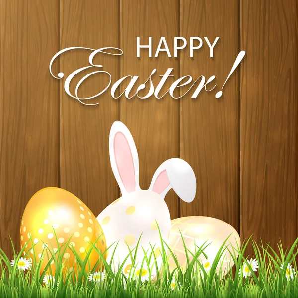 Tło Wielkanoc jaja i królik na drewniane tła — Wektor stockowy