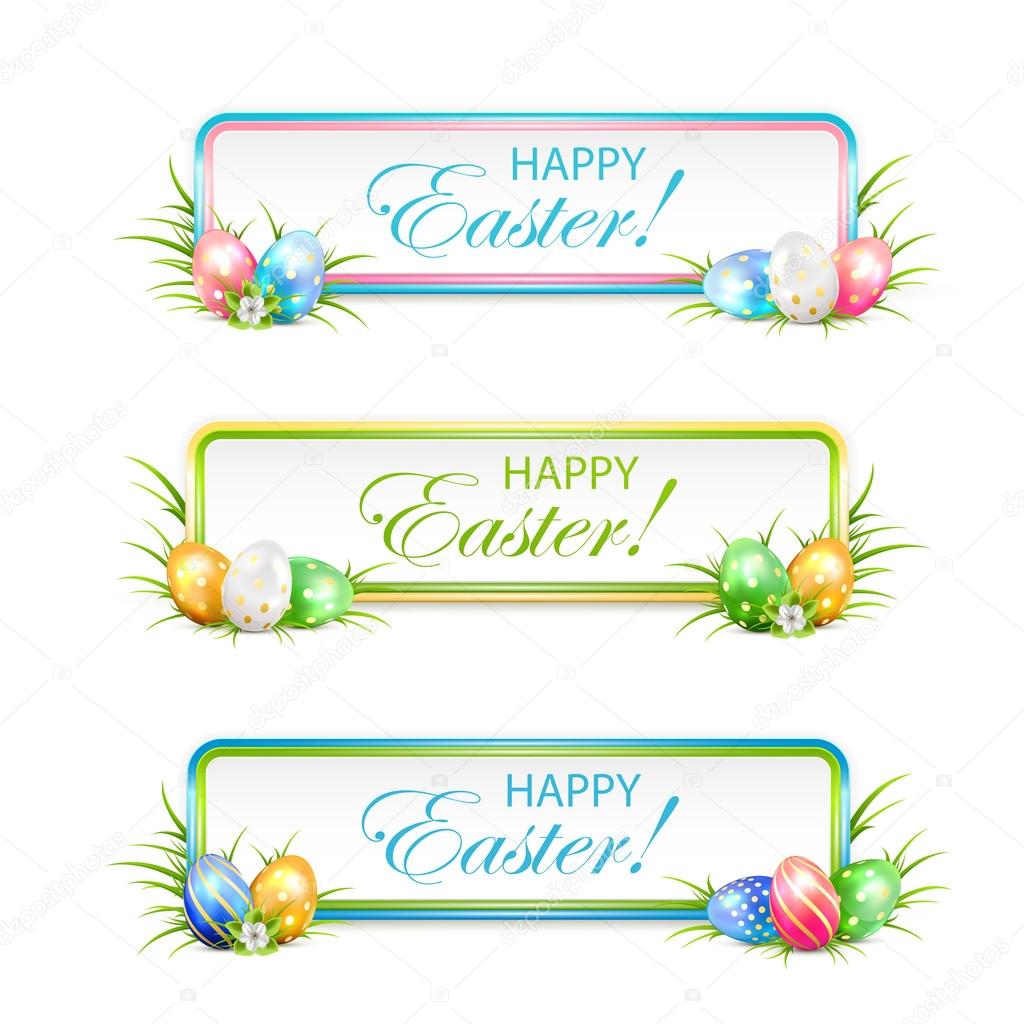 Easter banners with multicolored eggs