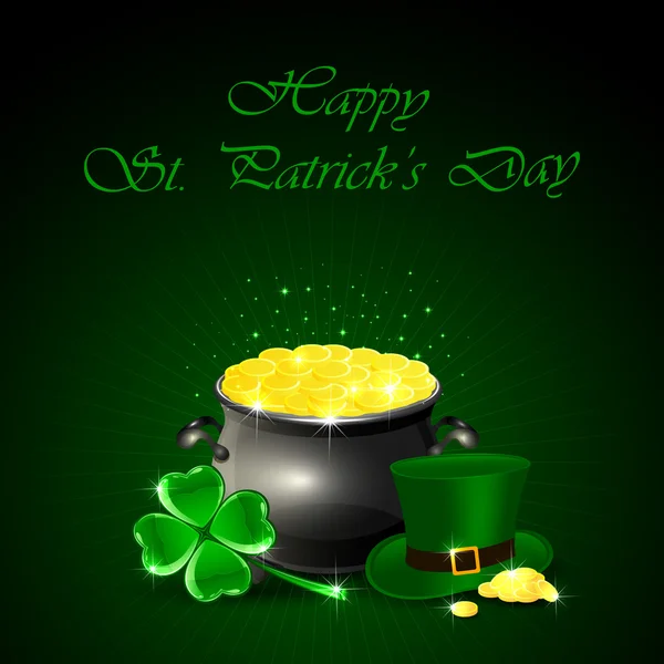 Patricks Day achtergrond met pot en goud — Stockvector