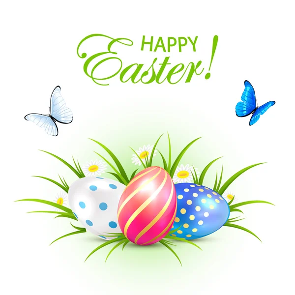Húsvéti tojás és a pillangók a fehér háttér — Stock Vector