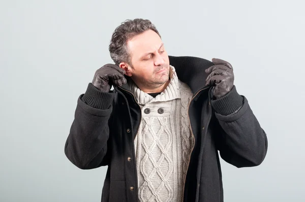 Attractive male with leather gloves and winter clothes — Stock Photo, Image