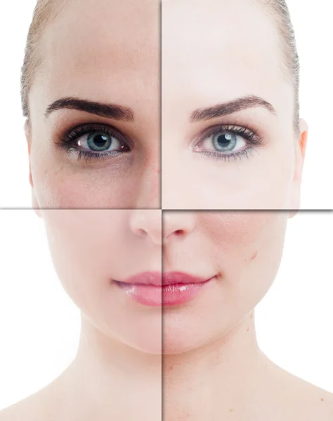 Kadın yüz parçaları mükemmel ve mükemmel bir cilt ile bölünmüş