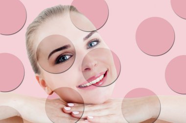 Smiling beautiful female with smooth skin and makeup clipart