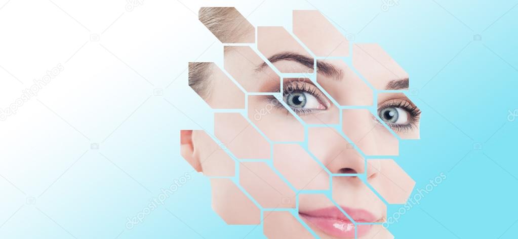 Close-up of woman face with perfect skin and modern design 