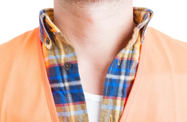 Neck engineer in close-up wearing shirt and protection vest — Stock Photo, Image