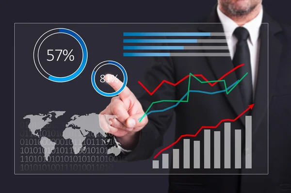 Digital business performance graphs with businessman touching tr — Stock Photo, Image
