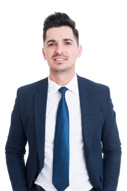 Genç yakışıklı gülümseyen avukat veya satıcı