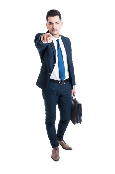 Handsome lawyer pointing finger at the camera — Stock Photo, Image