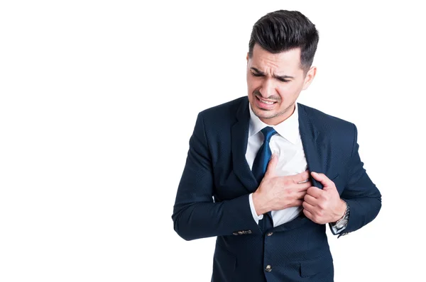 Salesman or businessman feeling chest pain as heart attack conce — Stock Photo, Image