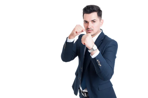 Powerful businessman or salesman with fists ready — Stock Photo, Image